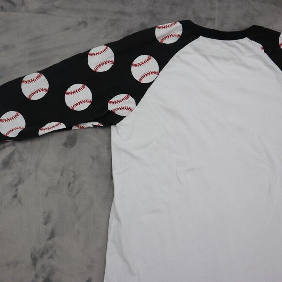 Raglan Shirt Womens M Multicolor Quarter Sleeve Round Neck Graphic Print Tee - Picture 10 of 14